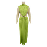 Summer Women High Neck Metal Detail Open Waist Bodycon Dress