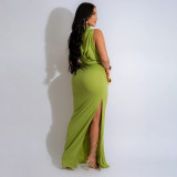 Summer Women High Neck Metal Detail Open Waist Bodycon Dress