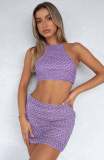 Summer Women Knitted Round Neck Crop Top & Skirt Set