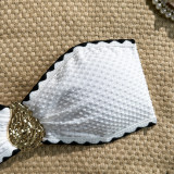 Women Solid Shell Metal Decor Bikini Two-Piece Swimsuit