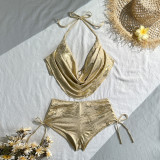 Women Sexy Shiny Halter Neck Bikini Two-Piece Swimsuit
