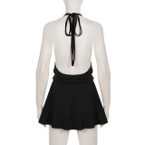 Women Sexy Lace-up Halter Neck Strap Mini Club Dress