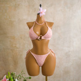 Women Sequin Mesh Long Sleeve Bikini Three-Piece Swimsuit