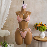 Women Mesh Sequin Bikini Three-Piece Beachwear