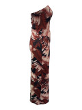Women Floral Strapless High Split Dress Vacation Wear