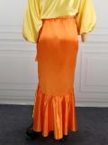 Women Fashion Satin Ruffle High Waist Mermaid Bodycon Skirt Party Wear