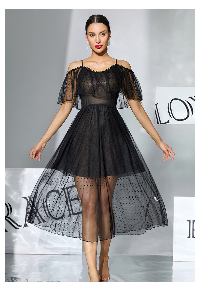 Polka Dot See-Through Nightdress Lingerie for Intimate Wear
