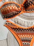 Women Geometric Print Tie Bikini Beach Swimsuit