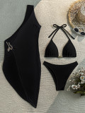 Women Solid Bikini  with Cover-Up Three-Piece Swimsuit Set