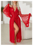 Women Heart Print Mesh See-Through Robe Lingerie
