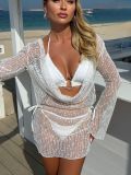 Women Sequin Mesh Long Sleeve Bikini Three-Piece Swimsuit