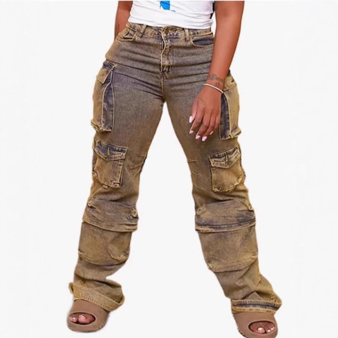 Cargo Denim Wide Leg Jeans for Casual Streetwear