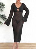 Women See-Through Mesh Deep V Beach Cover-Up Dress