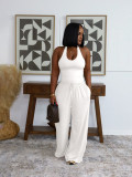 Summer Women Casual Street Halter Top & High Waist Wide Leg Pants Set