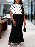 Women Polka Dot Slim Fit Mermaid Bodycon Two-Piece Skirt Set