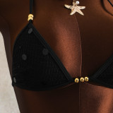 Women Mesh Sequin Bikini Three-Piece Beachwear