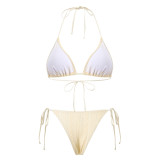 Women Mesh Lace Halter Neck Tie Bikini Three-Piece Beach Set