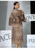 Women Leopard Satin Two-Piece Sleepwear Pajama Set