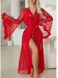 Women Heart Print Mesh See-Through Robe Lingerie