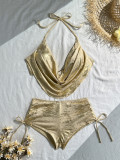 Women Sexy Shiny Halter Neck Bikini Two-Piece Swimsuit