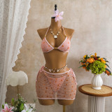 Women Mesh Sequin Bikini Three-Piece Beachwear