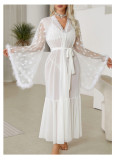 Women Heart Print Mesh See-Through Robe Lingerie