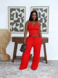 Summer Women Casual Street Halter Top & High Waist Wide Leg Pants Set
