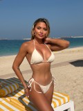 Women Mesh Lace Halter Neck Tie Bikini Three-Piece Beach Set