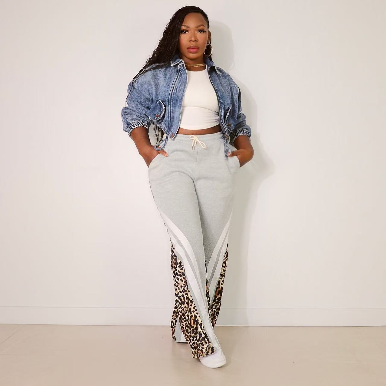 Leopard Patchwork Sweatpants for Casual Loungewear