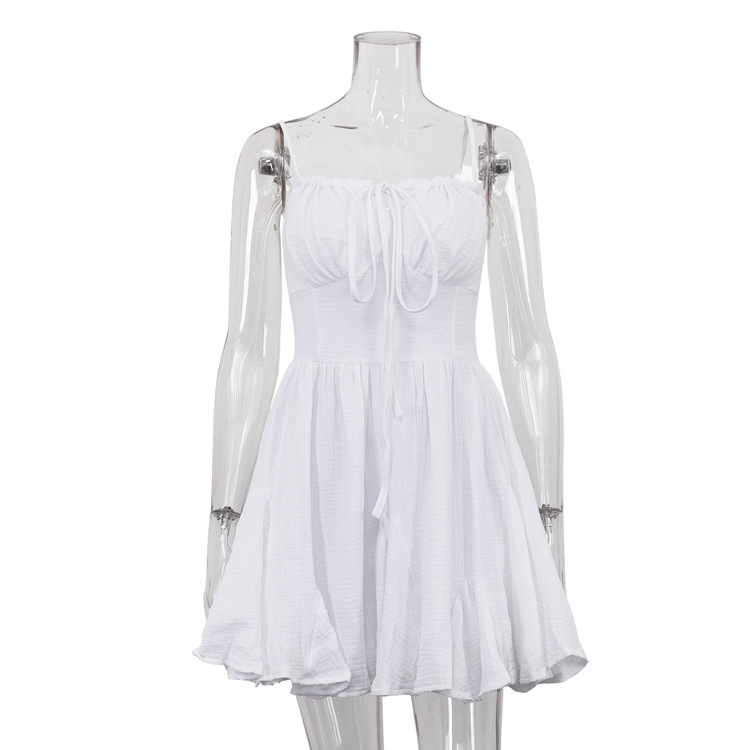 Strap Lace-Up A-Line Mini Dress for Casual Outings