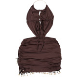 Spring Women Sexy Halter Neck Fringe Patchwork Low Back Bodycon Dress
