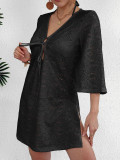 Women Hollow Knitted Deep V Beach Cover-Up Dress