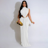 Summer Women High Neck Metal Detail Open Waist Bodycon Dress