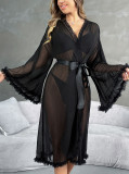 Women Mesh Fringe Long Robe Lounge Wear
