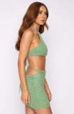 Summer Women Knitted Round Neck Crop Top & Skirt Set