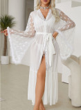 Women Heart Print Mesh See-Through Robe Lingerie
