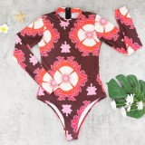 Women Printed Long Sleeve Zip Surfing Swimsuit