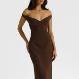 Women Solid Chic Patchwork Off Shoulder Elegant Long Dress