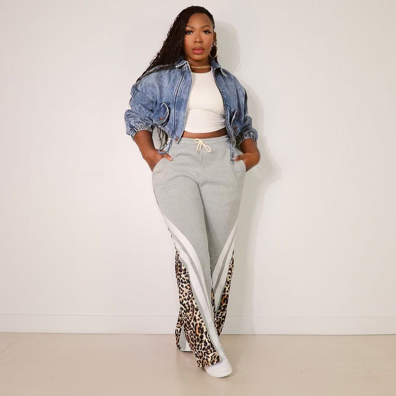 Leopard Patchwork Sweatpants for Casual Loungewear