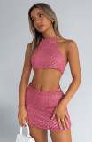 Summer Women Knitted Round Neck Crop Top & Skirt Set