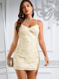 Women Sexy Low Back Strap Sequin Party Mini Dress