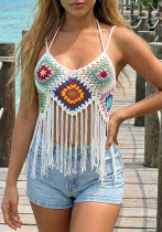 Women Handmade Crochet Fringe Crop Top