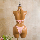 Women Sequin Mesh Long Sleeve Bikini Three-Piece Swimsuit