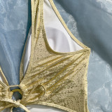 Women Shiny Lace-Up Cut-Out One-Piece Swimsuit Monokini