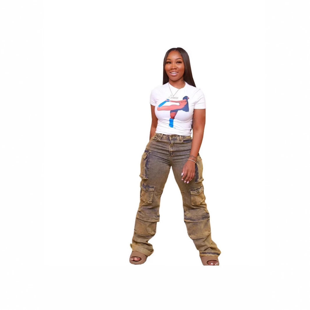 Cargo Denim Wide Leg Jeans for Casual Streetwear