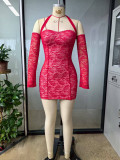 Summer Women Sexy Lace Patchwork Strapless Halter Bodycon Dress