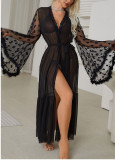 Women Heart Print Mesh See-Through Robe Lingerie