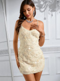 Women Sexy Low Back Strap Sequin Party Mini Dress