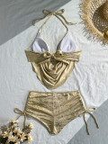 Women Sexy Shiny Halter Neck Bikini Two-Piece Swimsuit