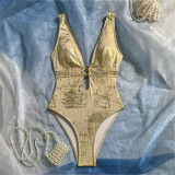 Women Shiny Lace-Up Cut-Out One-Piece Swimsuit Monokini